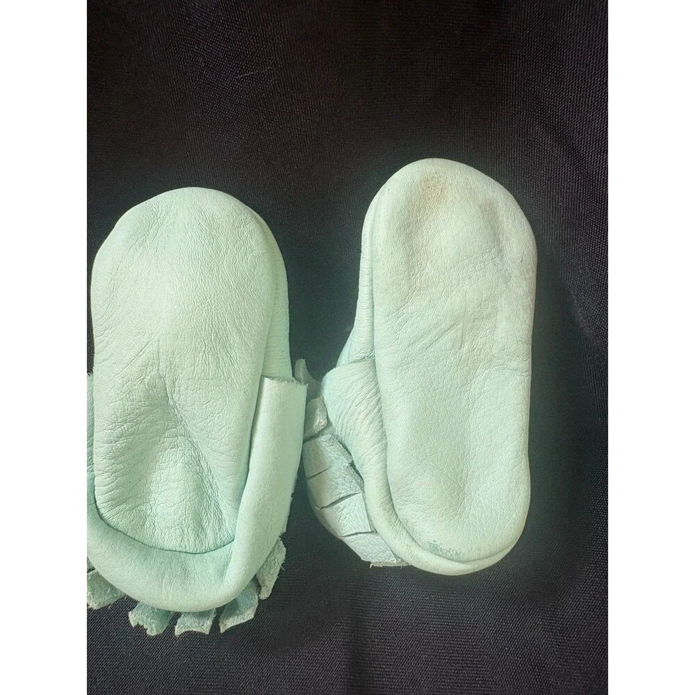 Freshly picked baby size 2 mint green blue moccasin shoes